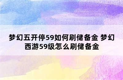 梦幻五开停59如何刷储备金 梦幻西游59级怎么刷储备金